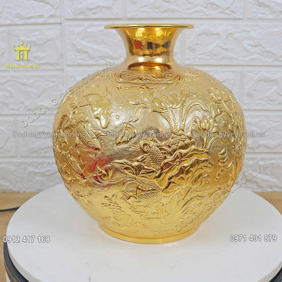 Mẫu lọ lộc b&igrave;nh bằng đồng d&aacute;t v&agrave;ng 24k h&agrave;ng cao cấp